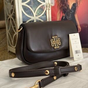 NEw tory burch BRITTEN LEATHER PUFFY CONVERTIBLE CROSSBODY DARK MAHOGANY